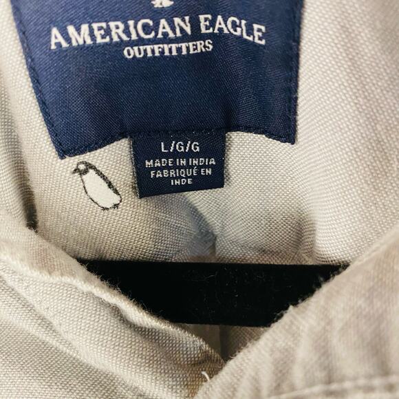 American Eagle Seriously Soft Gray Penguin Print Men's Button Front Size Large - Picture 4 of 8